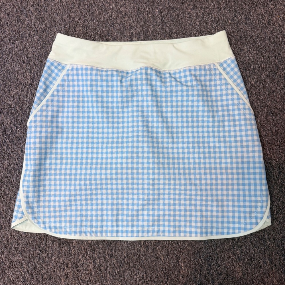Lands End Blue Gingham Golf Skort Womens Tennis Pickleball Active Skirt Pockets - Picture 2 of 12